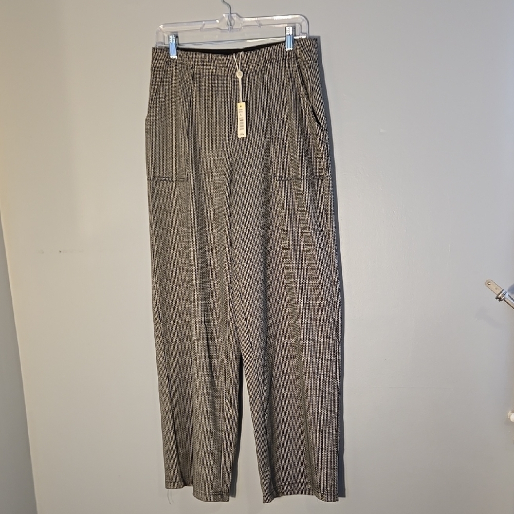 Max Studio Black & Cream Elastic Waist Stretchy Wide Leg Pants Size Large